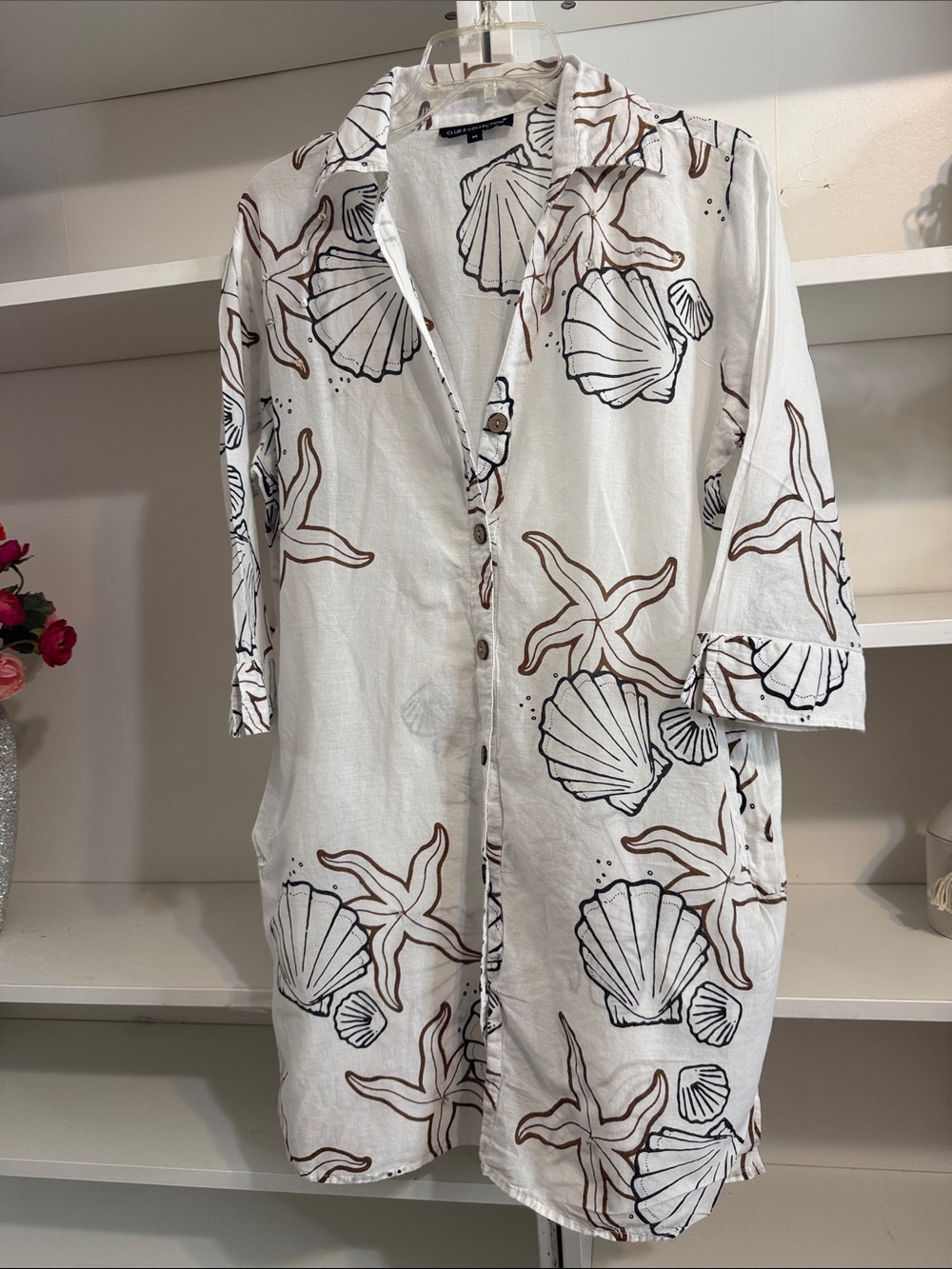 6. CLUB Z White Seashell Print Button-Front Coverup Dress - Picture 2 of 8